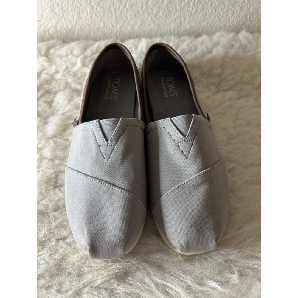 TOMS Alpargata Cloudbound Grey Canvas Slip on Shoes with Brown Trim Men Size 9